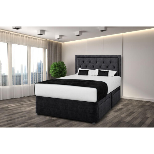 (BLACK, 6FT) RIO PLUSH DIVAN BED SET WITH 2 DRAWERS -ALL SIZES