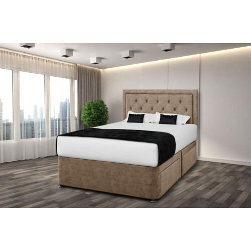 (BEIGE, 6FT) RIO PLUSH DIVAN BED SET WITH 2 DRAWERS -ALL SIZES