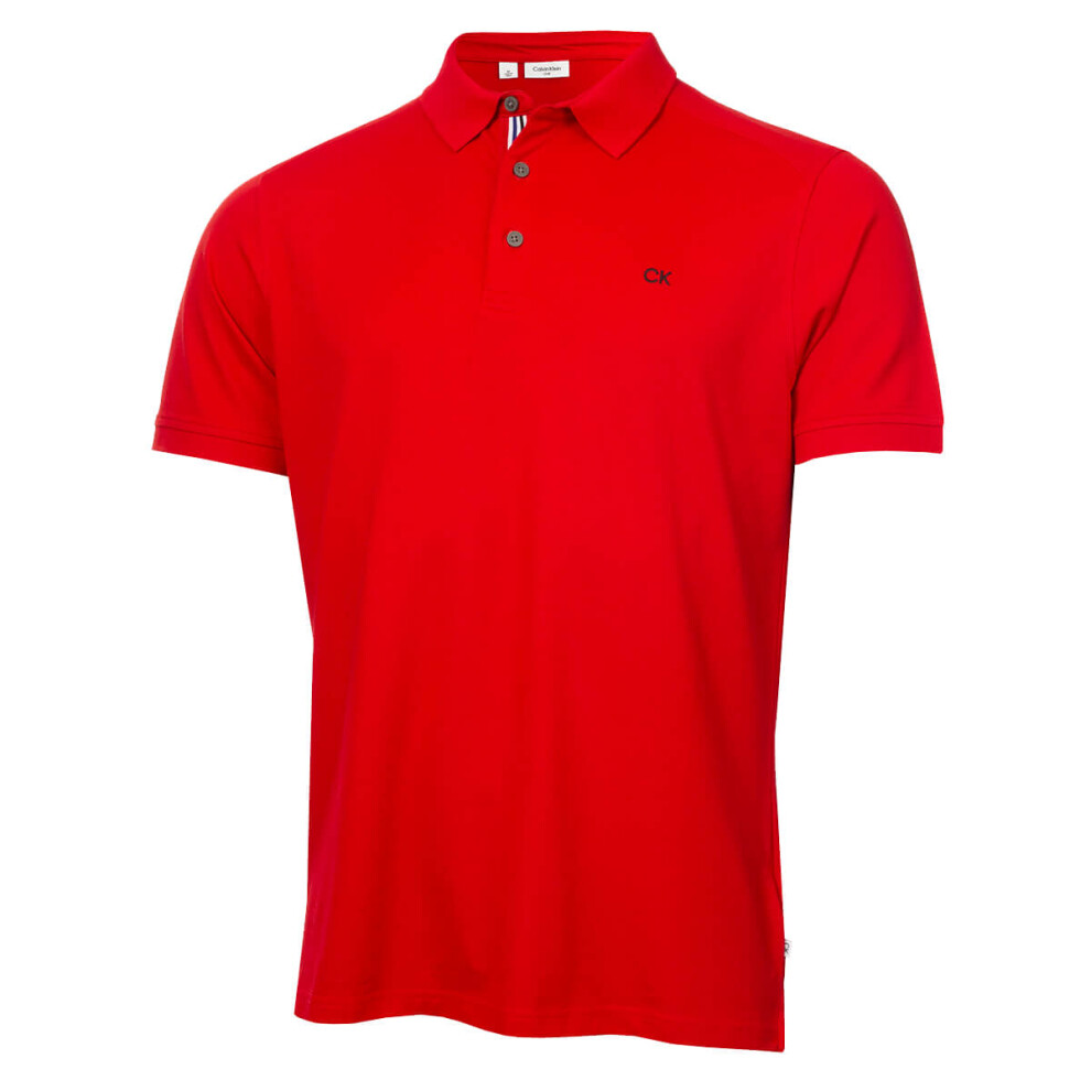 (XL, Red Sport) Calvin Klein Mens 2025 Campus 3 Button Ribbed Collar Golf Polo Shirt