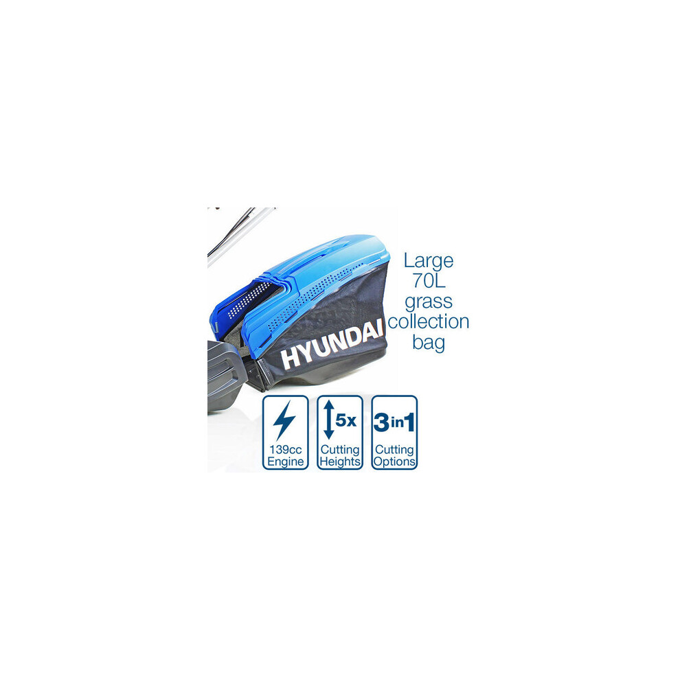 Hyundai 19" 48cm / 480mm Self Propelled Electric Start 139cc Petrol Roller Lawnmower | HYM480SPER