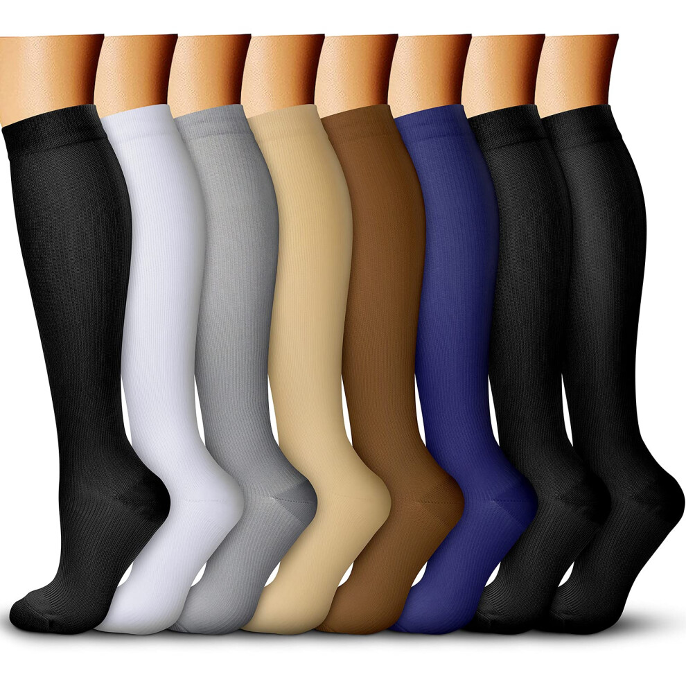 Compression Socks (8 Pairs)  15-20 mmHg is Best Athletic for Men & Wom
