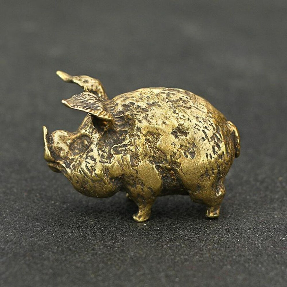 (1pcs) Retro Copper Chinese 12 Zodiac Flying Pig Statue Home Decoration Antique Brass Lucky Animal Figurine Small Table Desk Ornaments