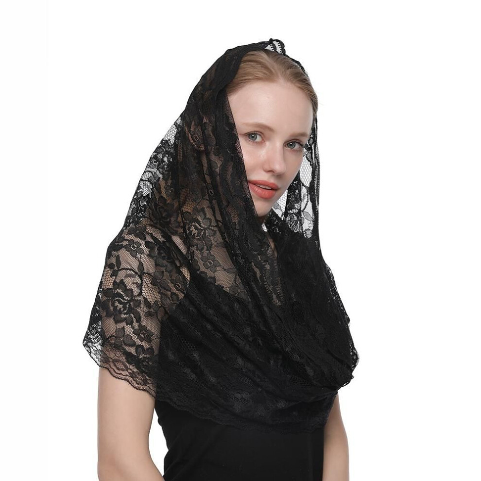 (black) Premium Flower Lace Scarf Hijab Shawl In Church Women&apos;s Scarf Bandana Headband Fringes Triangle Tassel Shawls Scarves Headscarf