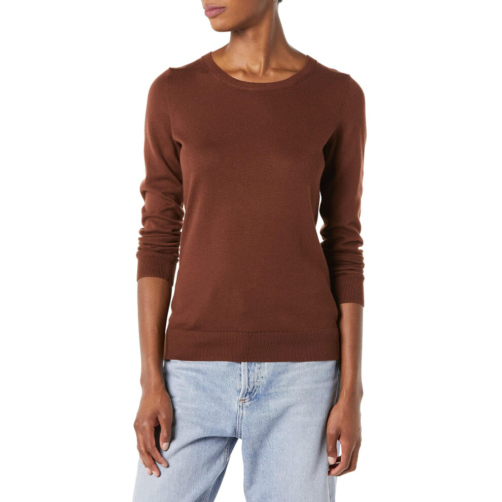 Amazon Essentials Women's Long-Sleeve Lightweight Crewneck Sweater Available in Plus Size  Brown  Medium