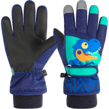 (L, BLUE DINOSAUR) Children's Winter Windproof Ski Gloves, Winter Outdoor Sports Gloves For Unisex Kids