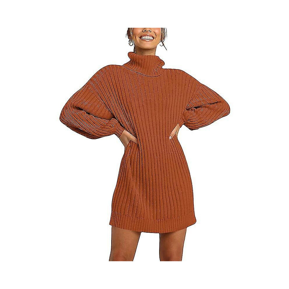 (XXL, Brick red) Autumn And Winter New Women&#39;s High Neck Mid Length Sweater Knitted Dress-image-OPC-PG5K7RY-NEW