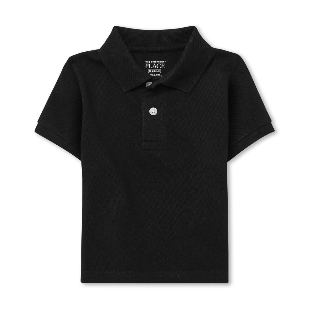 The Children's Place Baby Boys and Toddler Boys Short Sleeve Pique Polo  Black  4T