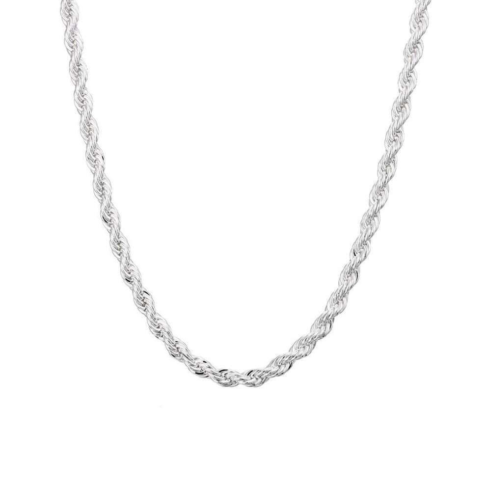 (55cm) 16/18/20/22/24 Inch 4mm Twisted Rope Chain 925 Sterling Silver Wedding Necklace