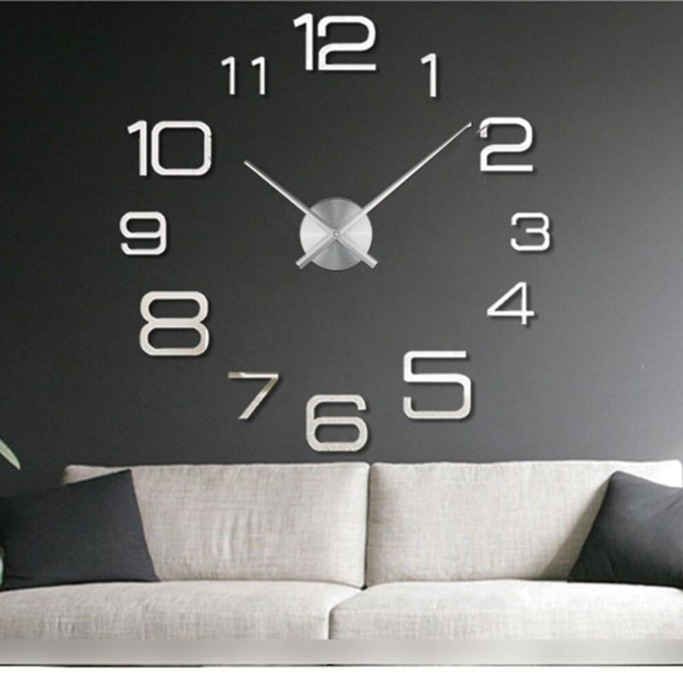 (silver, 47INCH) Hot Acrylic Clock Creative Large Unique 3D Diy Wall Clock Home Decorations Modern Wall Art
