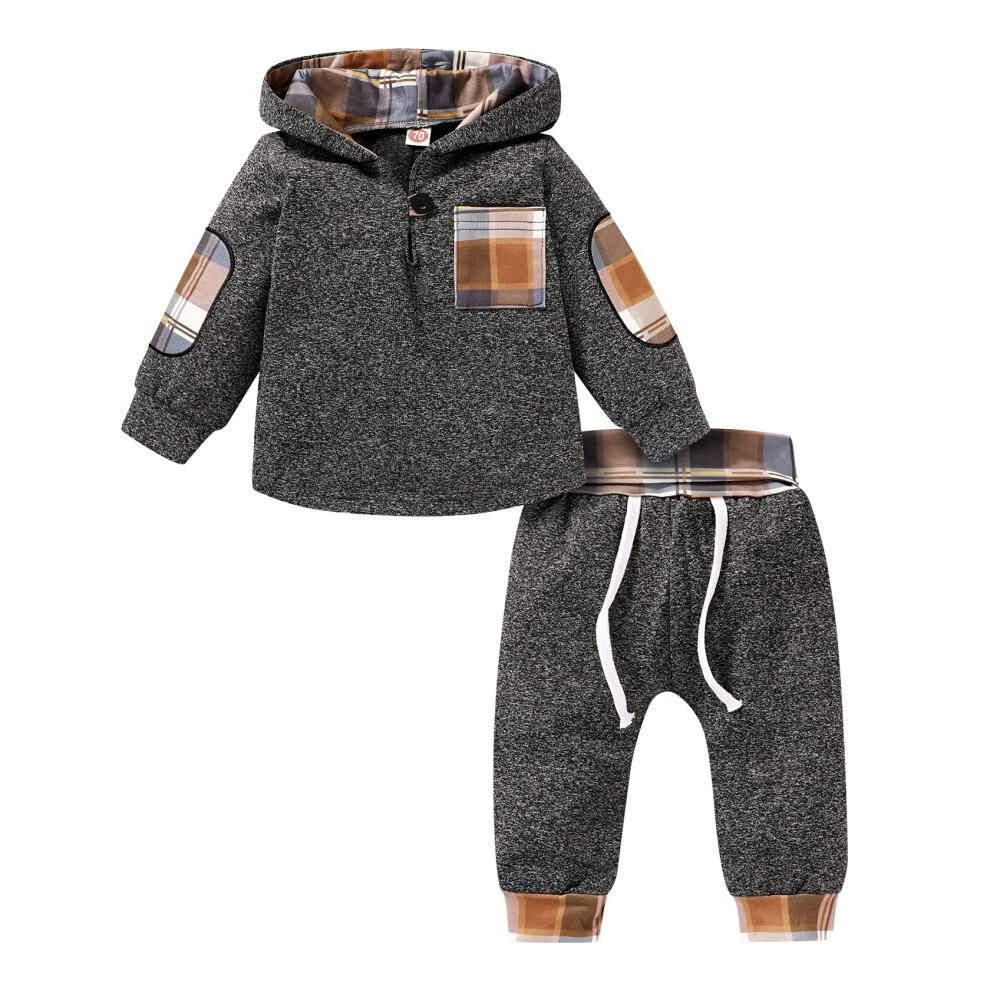 KONIGHT Tenue d'hiver pour bébé garçon et fille, sweat à capuche à carreaux de Noël, veste + pantalon, vêtements de Noël
