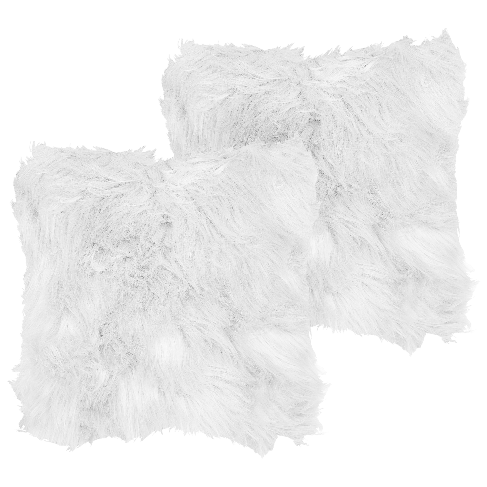 Set of 2 Decorative Cushions LUBHA Faux Fur 42 x 42 cm White Solid