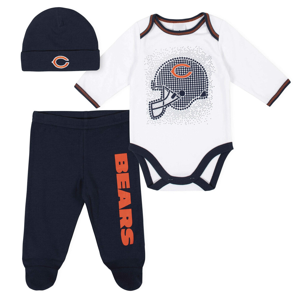 Gerber NFL Chicago Bears 3 Pack Bodysuit Footed Pant and Cap Registry Gift Set  navy/white Chicago Bears  6-9M