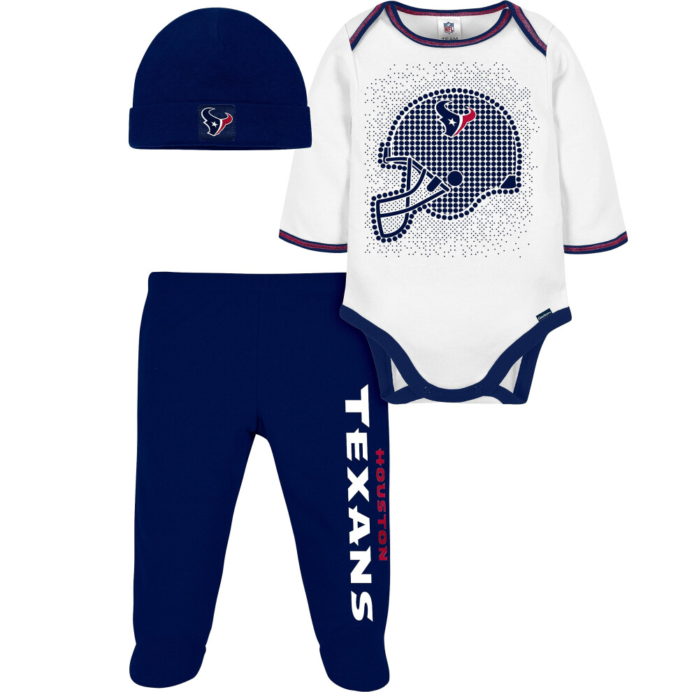 Gerber NFL Houston Texans 3 Pack Bodysuit Footed Pant and Cap Registry Gift Set  Blue/White Houston Texans  0-3M