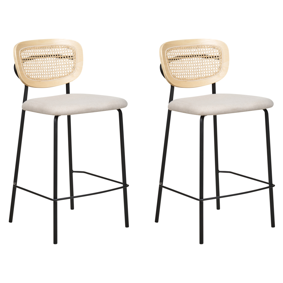 Set of 2 Bar Chairs MAYETTA Rattan Light Beige