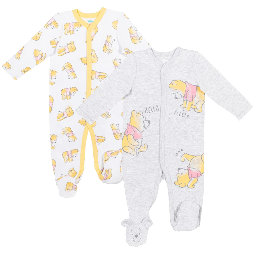 Disney Winnie the Pooh Newborn Baby Boys 2 Pack Snap Sleep N' Plays Winnie The Pooh White 3-6 Months