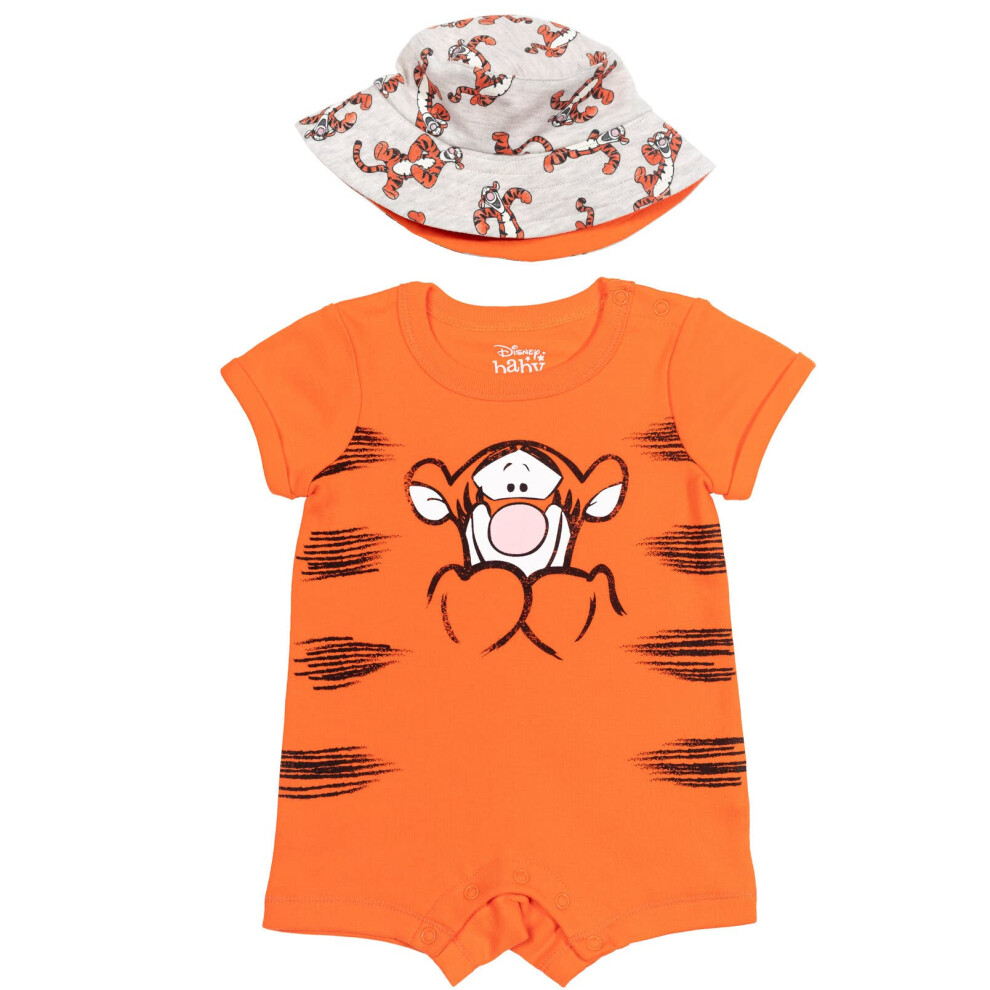Disney Winnie the Pooh Tigger Infant Baby Boys Romper and Bucket Sun Hat Orange 24 Months