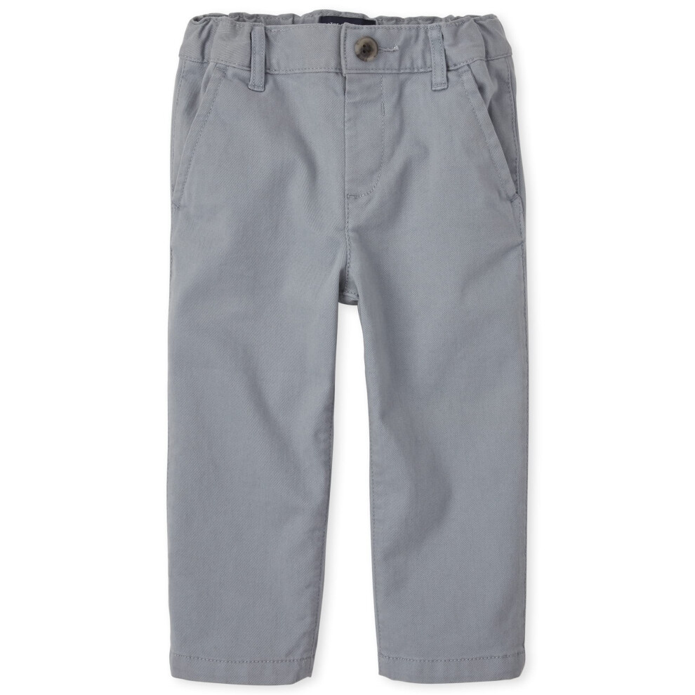 The Children's Place Baby Boys' and Toddler Stretch Chino Pants  Fin Gray Single  3T