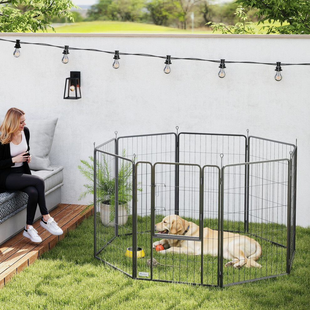 Pawhut Eight-Panel Dog Playpen With Door, For Indoor, Outdoor, 100Cm Tall