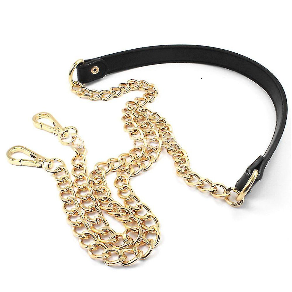 (Gold) Bag Chain Replacement Metal   Pu Leather Strap For Diy Handbag Shoulder Bag 120 Cm