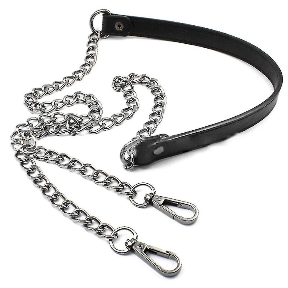 (Black) Bag Chain Replacement Metal   Pu Leather Strap For Diy Handbag Shoulder Bag 120 Cm