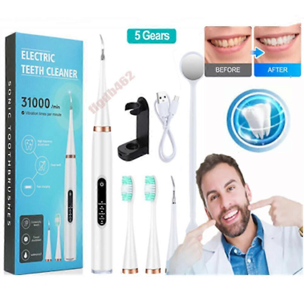 (updated model, white) Powerful Ultrasonic Plaque Remover for Teeth with 5 Modes - Dental Tooth Cleaner-image-OPC-PG5KFYC-NEW