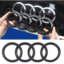 (Front 282mm, silvery) Car Logo Badge Car Front Grille Rear Trunk 4Ring Emblem For Audi A1 A3 A4 A5 A6 A7 S3 S4 S5 S6 RS3 RS4 RS5 RS6 Q3 Q5 Q7