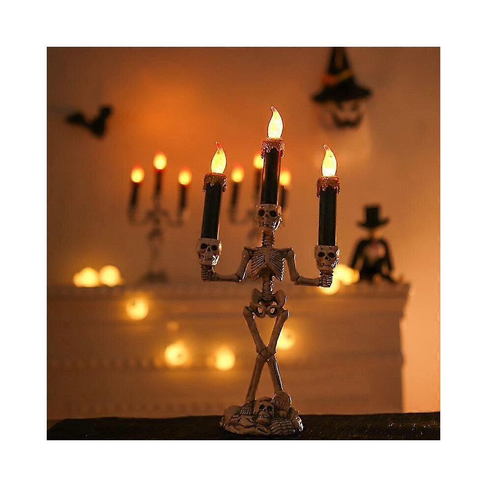 (Gold, One size) Skull Led Candle Lights Horror Skull Ghost Holding 3 Candle Happy Halloween Decor Party Decoration-image-OPC-PG5KJ5R-NEW