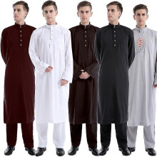 (wine red, M) Muslim Robe Arab Men Thobe Ramadan Costumes Arabic Pakistan Saudi Arabia Eid Turkey Abaya Male National Islamic Clothing