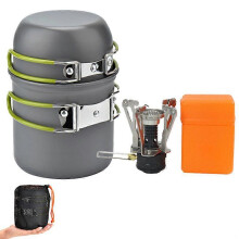 (Green, One size) 1 set of outdoor pots and pans camping cookware picnic cooking set foldable non-stick tableware