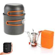 (Orange, One size) 1 set of outdoor pots and pans camping cookware picnic cooking set foldable non-stick tableware