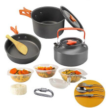 (Orange, One size) Outdoor Camping Tableware Cookware Mini Aluminum Folding Pot Set Non Toxic Cook