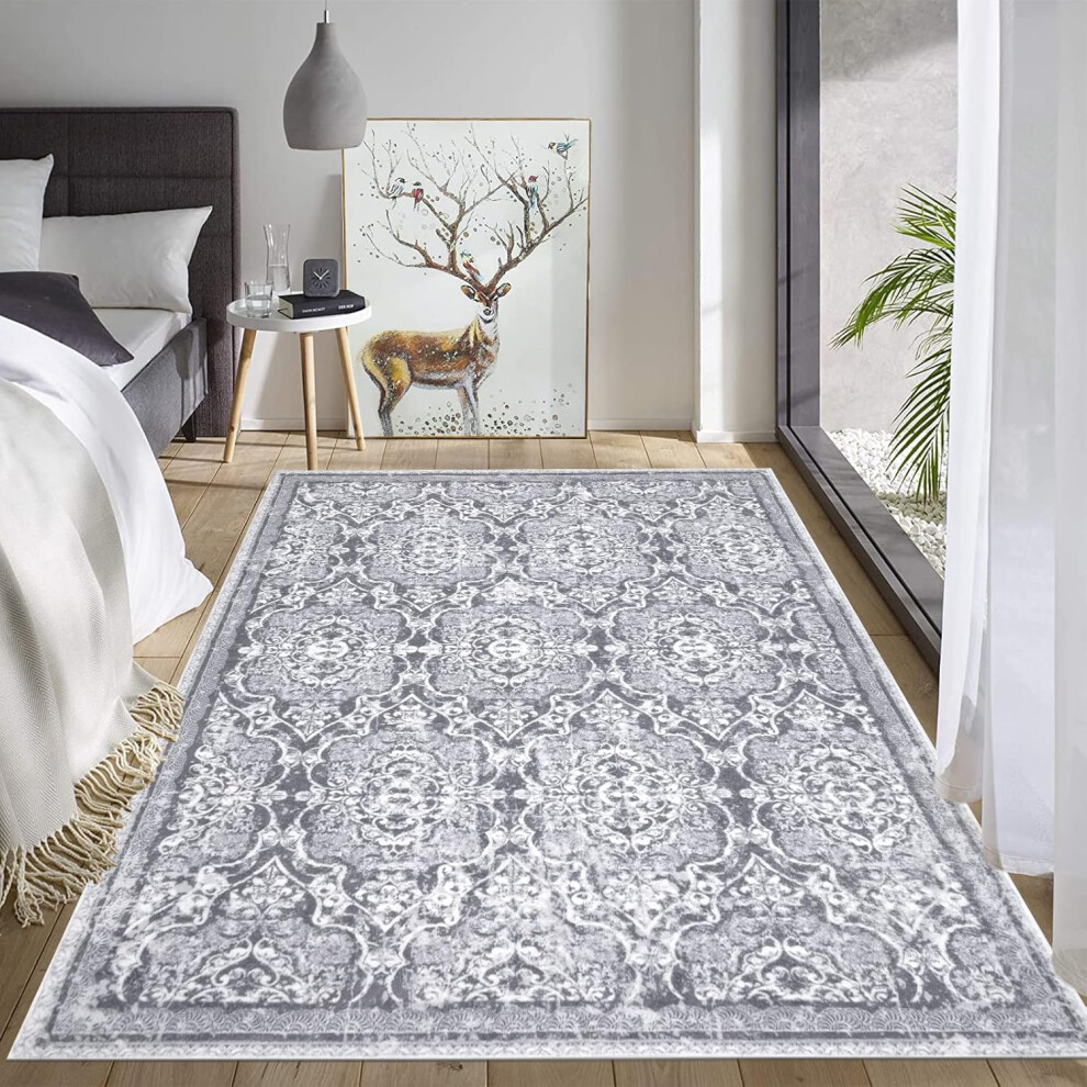 (120 x 180 cm, Grey) 120 x 180 cm Mandala Modern Thick Carpet Rug, Washable Plush Fluffy Carpet Floor RugAntiSkid indoorChicFloorMat for Bedroom Dining Room Lounges