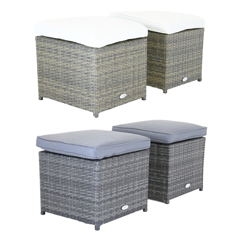 Charles Bentley Pair of Rattan Foot Stools Outdoor Garden Chair - Weatherproof - Fully Assembled in Grey / Natural