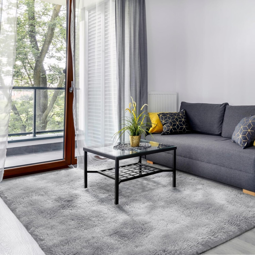 (150 x 240 cm (Rectangular), Light Grey) Living Room Area Rug, 150x240 cm Large Tie-Dyed Shag Carpet for Bedroom, Dorm, Kids Room, Lounge, Washable Non-Slip Rug for Home Decor, Light Grey