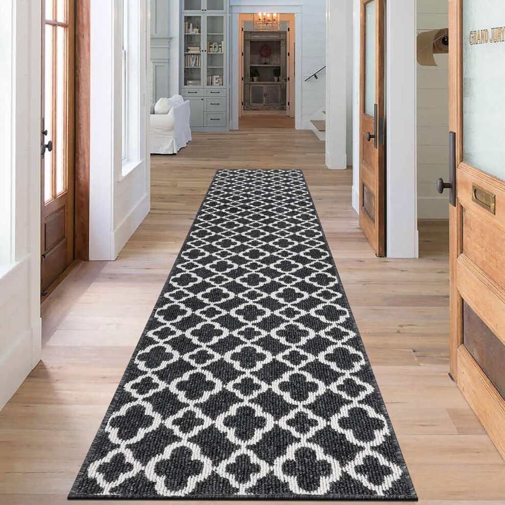 (60x300cm, Black) Extra Long Hallway Runner Rug 60x300 cmNon Slip Carpet Runner for Hallway Washable Hall Carpet RunnerLong RunnerRugforKitchen EntrywayLaundry Room
