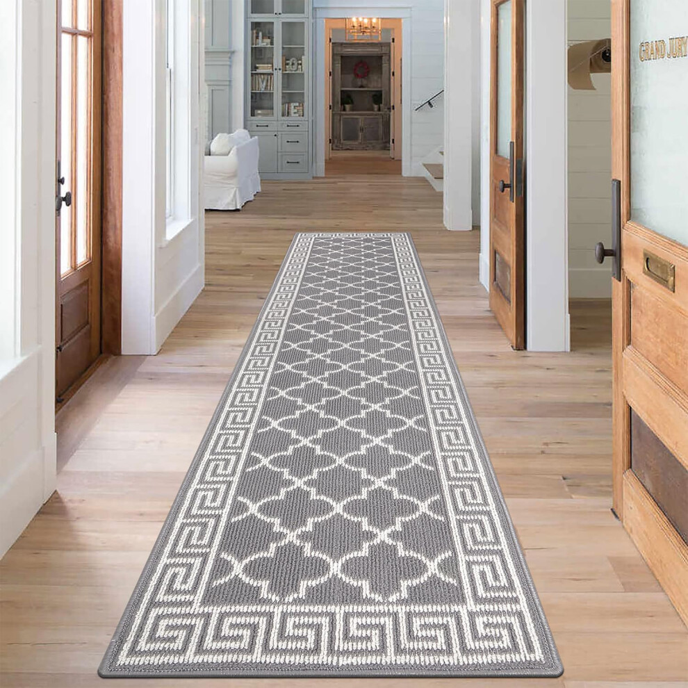 (60x240cm, Grey Flower) Anti-slip runner rug for hallway 60x240cm long hallway runner rug grey washable kitchen runner rug corridor narrow runner rug carpet runner rug