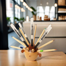 Wooden creative puffer fish pen holder office stationery student desktop storage ornament multi-functional creative present pen holder