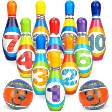 (As show, One size) Bowling Set Skittles Game For Kids With 10 Pins And 2 Balls Early Development Indoor Toy Gifts For Children Toddler