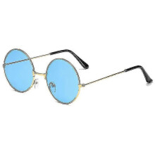 (K gold frame, blue) Vintage Round John Lennon Polarized Sunglasses For Men Women Circle Hippie Sunglasses