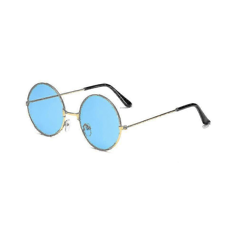 Kikidex (K Frame, Blue) Vintage Round John Lennon Polarized Sunglasses For Men Women Circle Hippie Sunglasses Gold/Blue