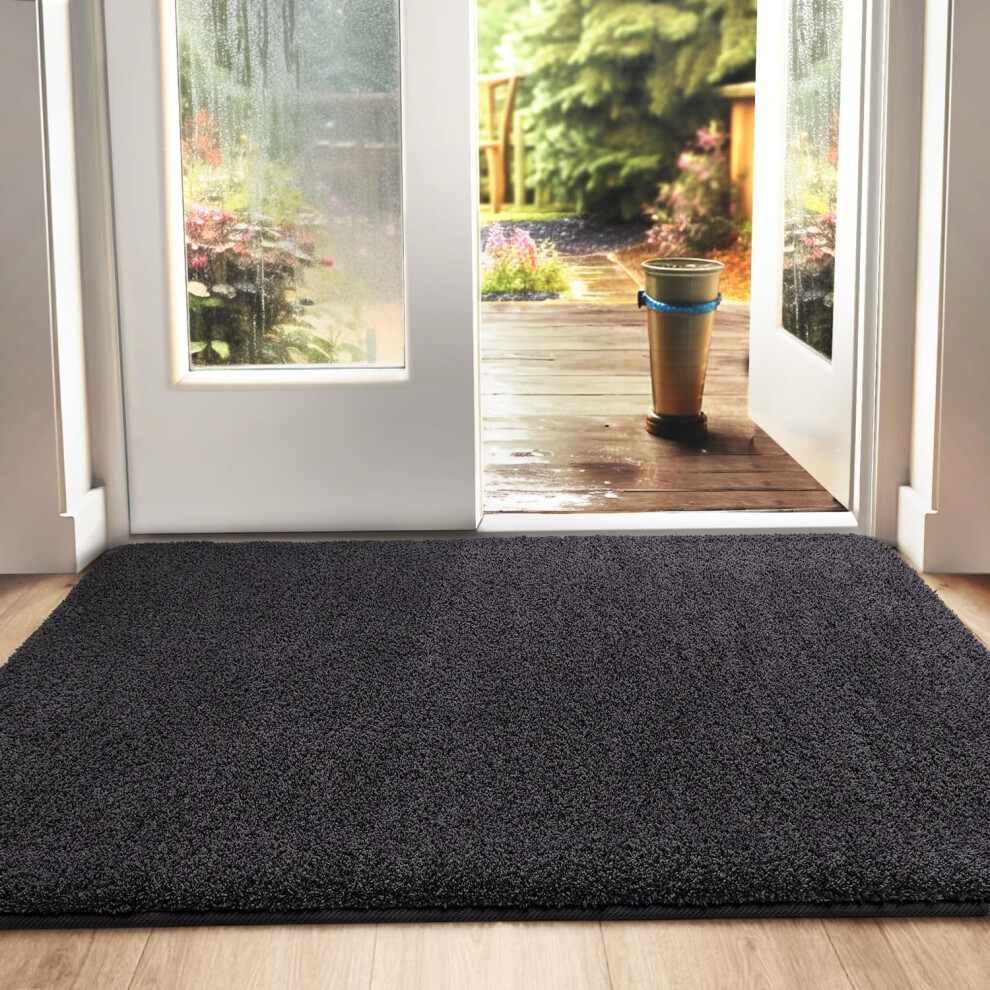 (90 x 150 cm (Rectangular), Black Mixed Grey) Dirt Trapper Door Mat, Non-slip Barrier Mats for Indoor, Super Absorbent Entrance Rug Machine Washable Soft Floor Carpet, Black-Grey, 90 x 150 cm