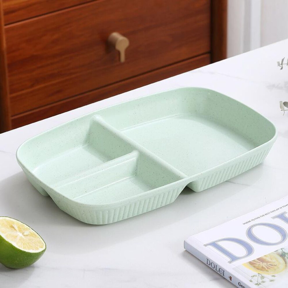 (green) Divided Dish Diet Reusable Dinner Plate Kitchen Dinnerware Portion Plates For Adults 3 Compartments Microwave Safe