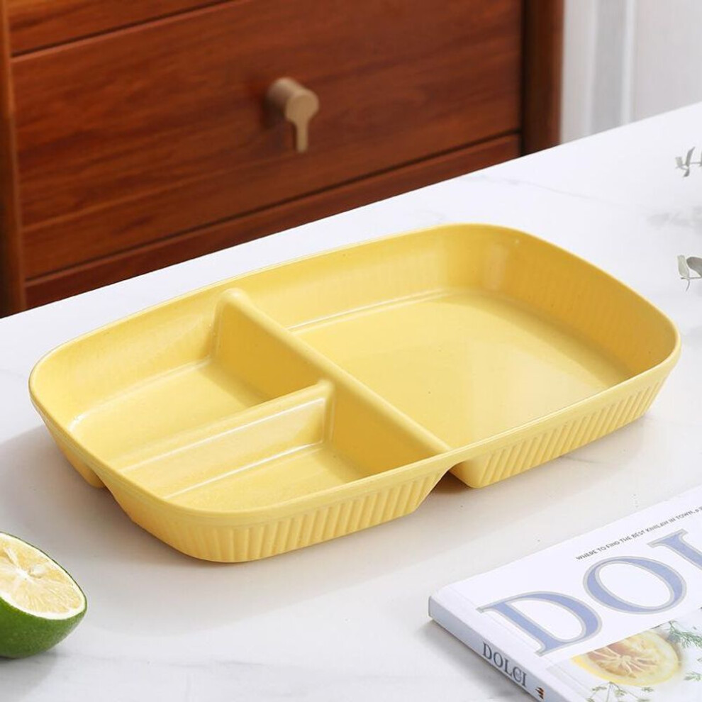 (yellow) Divided Dish Diet Reusable Dinner Plate Kitchen Dinnerware Portion Plates For Adults 3 Compartments Microwave Safe