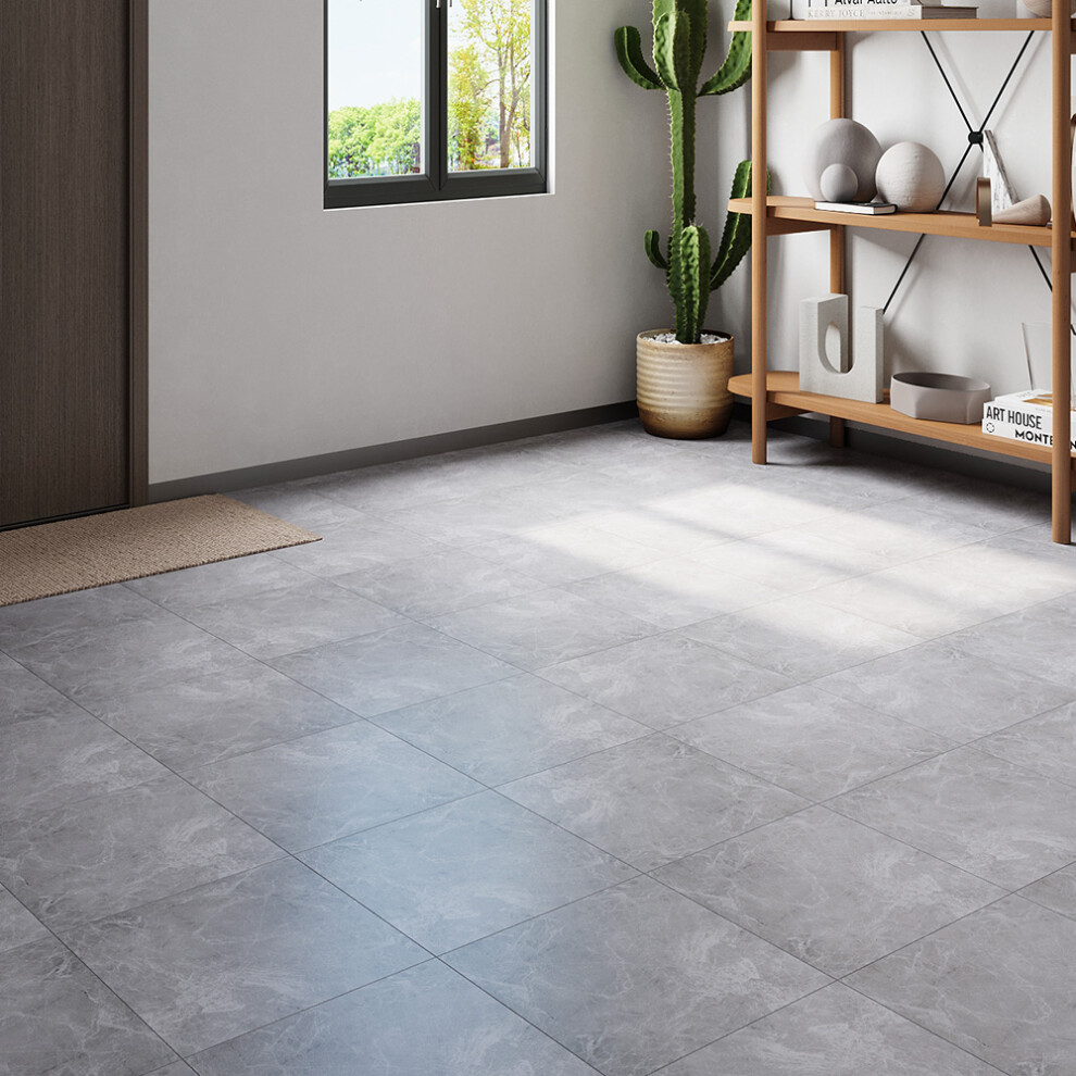 24Pcs Light Grey Marble Texture Square Self-adhesive PVC Flooring Tile
