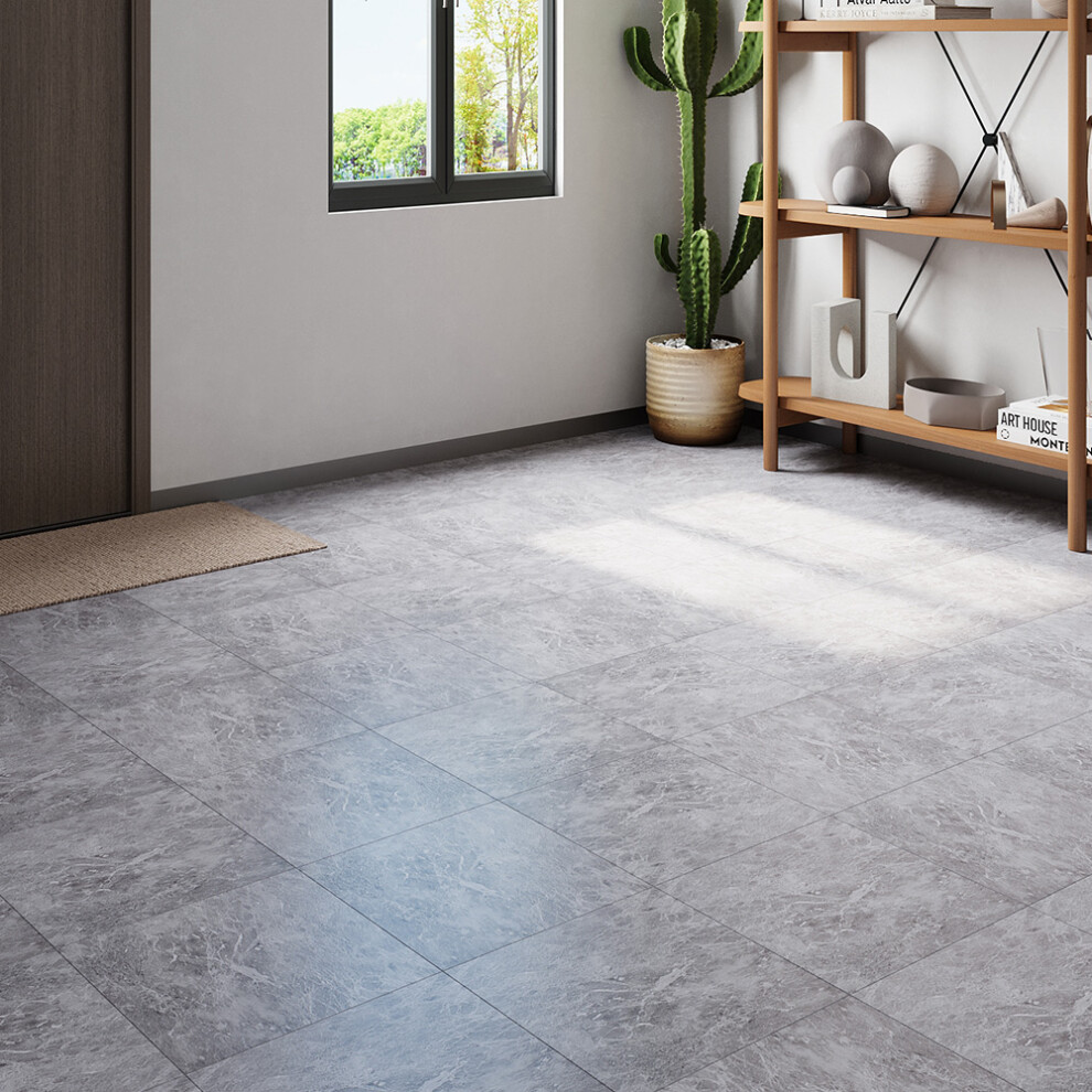 24Pcs Grey Marble Texture Square Self-adhesive PVC Flooring Tile