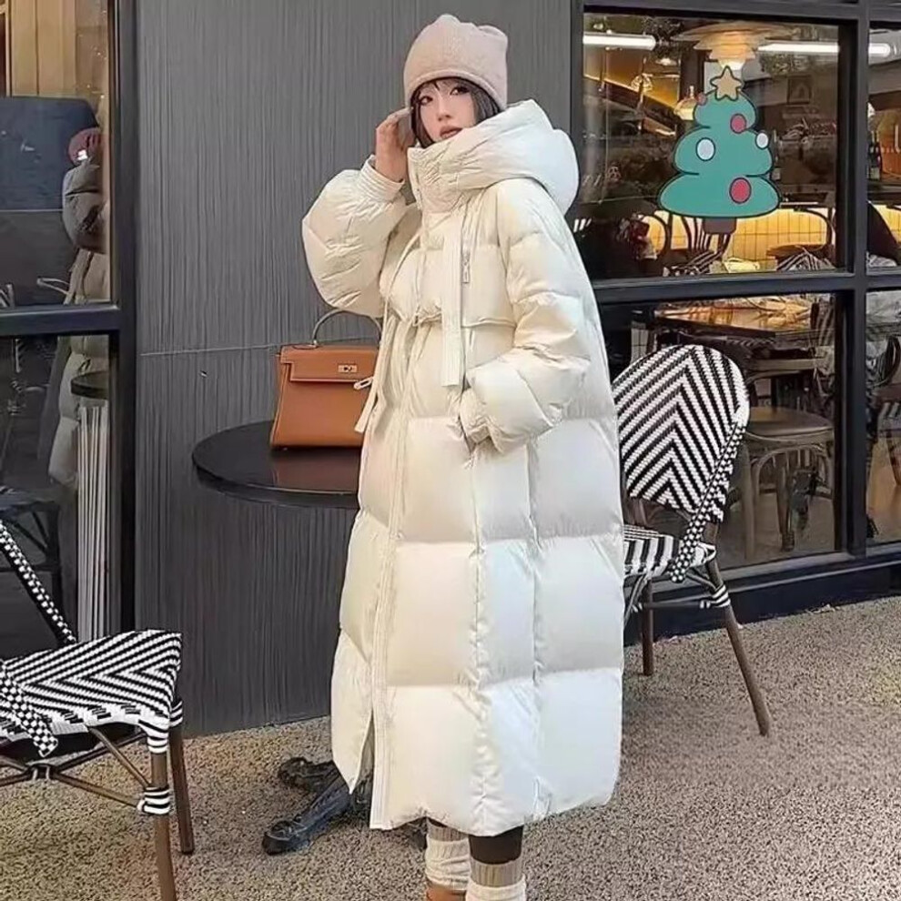 (beige, L) Black Winter Coat Women&apos;s Thick Cotton Parka Jacket Korean Oversized Loose Hooded Coats Female Casual Long Overcoat