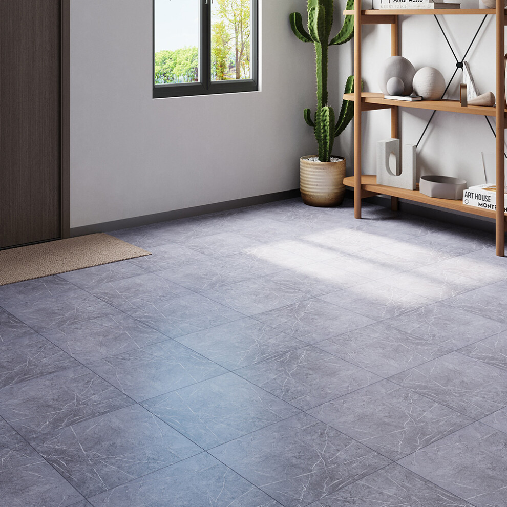 24Pcs Dark Grey Marble Texture Square Self-adhesive PVC Flooring Tile