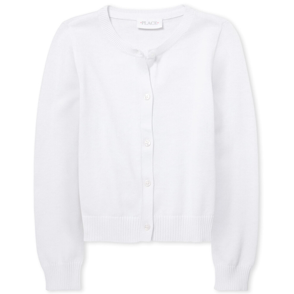 The Children's Place girls School Uniform Cardigan Sweater  White  Sma