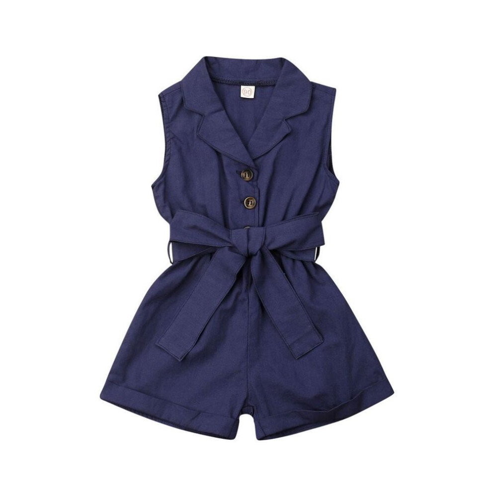 (navy blue, 5-6 Years) Summer Toddler Baby Girls Kids Clothes Bow-tie Waist Overall Romper Bodysuit Jumpsuit Outfits Shorts