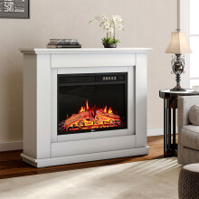 39 Inch 1800W Electric Freestanding Fireplace With White Wooden Mantel